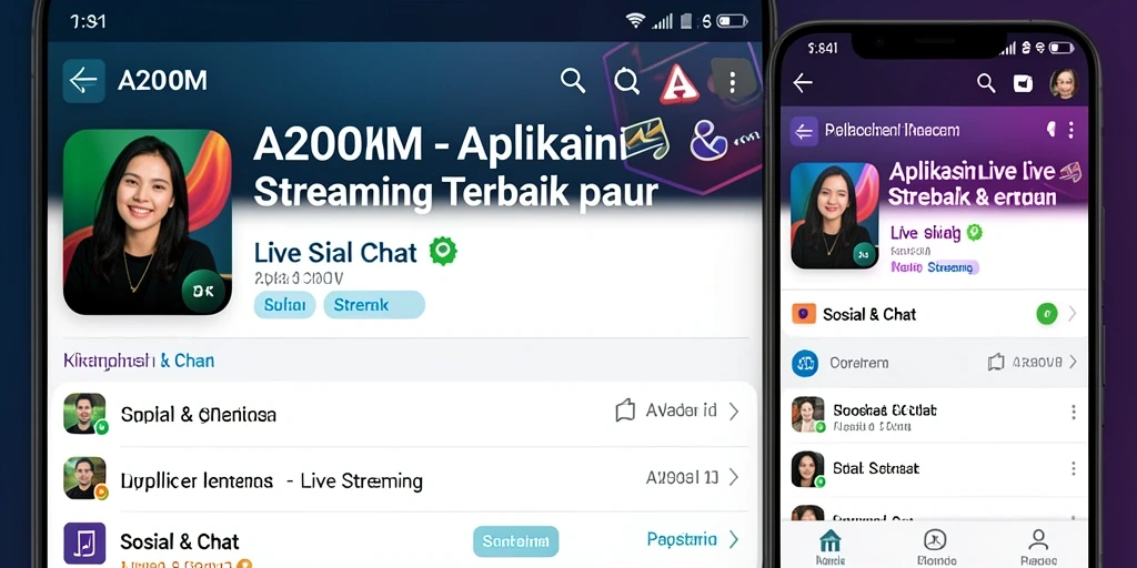 Screenshot utama aplikasi A200M menunjukkan antarmuka Live Streaming yang interaktif.