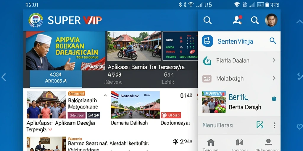 Antarmuka SUPERVIP menampilkan berita daerah terkini dengan jelas.